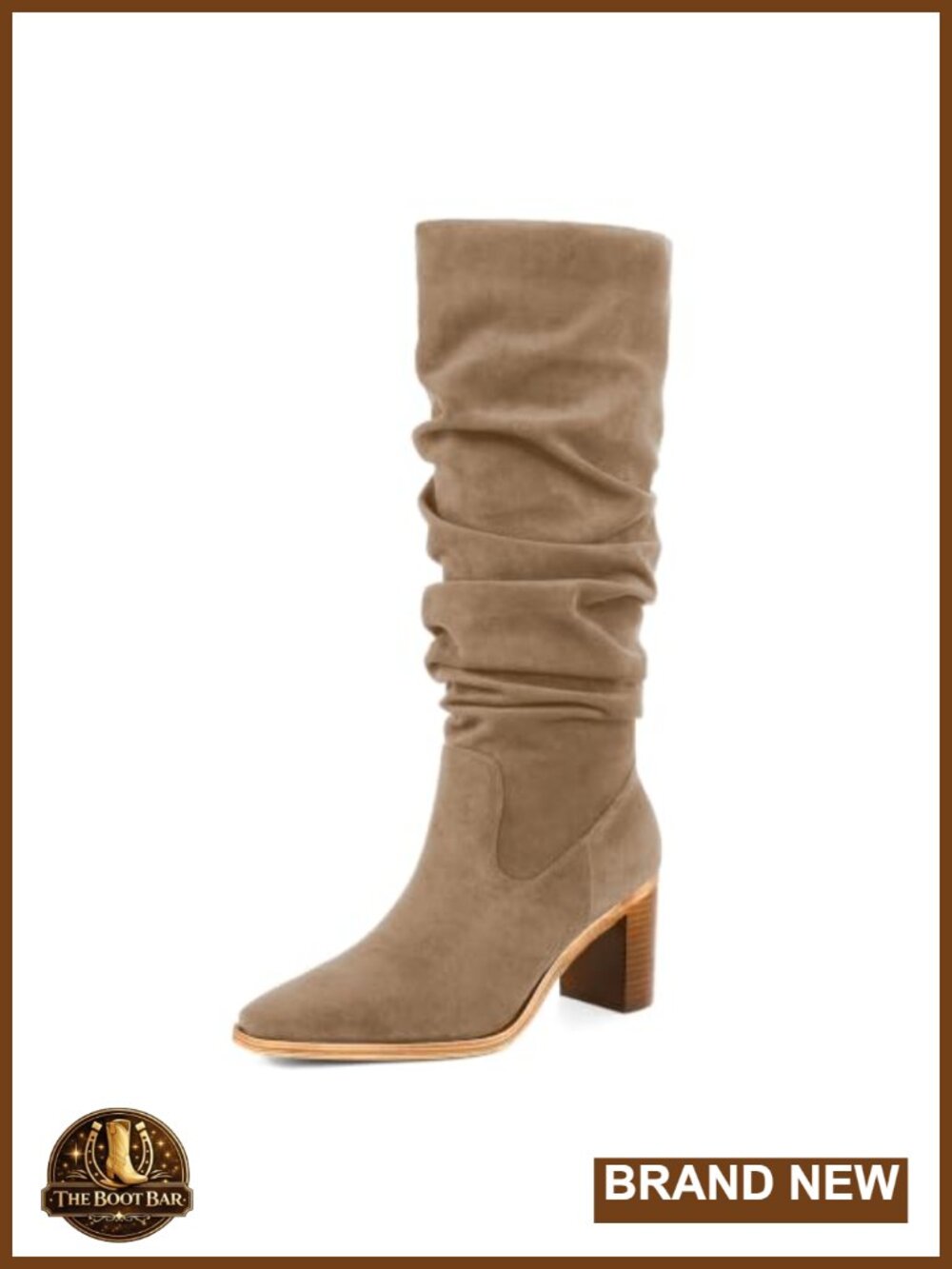 Women Knee High Boots Square Toe Block Heel Faux Suede Slouchy Winter